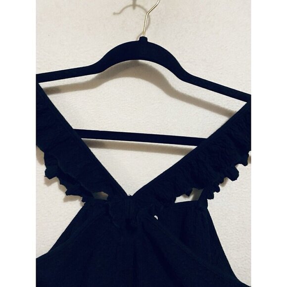 Anthropologie Top Womens XL Black Marisol Ruffled Halter Textured Boho Peasant - Picture 3 of 10